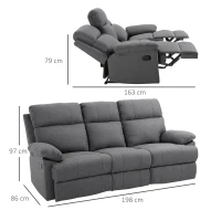HOMCOM Divano 3 Posti in Microfibra con Schienale e Poggiapiedi Laterali Reclinabili, 198x86x97cm(m-3)