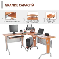 HOMCOM Scrivania ad Angolo per Computer scrivania da ufficio Tavolo PC in legno marrone(m-4)
