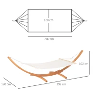 Outsunny Cama Rede com Suporte de Madeira Cama Rede de Jardim Suspensa com Estrutura e Tecido de Algodão 200x120cm para Terraço Balção Carga Máxima 150kg 392x120x102cm Branco e Natural(m-3)