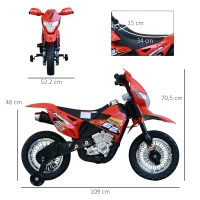 HOMCOM Mota Elétrica Infantil Motocicleta Elétrica para Crianças acima de 3 Anos com Luzes Música e Rodas de Apoio 109x52,2x70,5cm Vermelha(m-3)