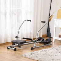 HOMCOM Máquina de Remo Hidráulico Dobrável com 4 Níveis de Resistência Ecrã Digital e Pedal Antiderrapante para Fitness em Casa Aço 129x70x70cm Preto e Prata(m-8)