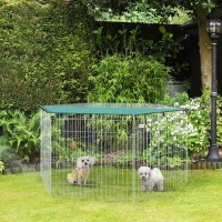 PawHut Parque para Animais de Estimação com 6 Painéis 59x60cm Dobrável Cerca para Animais de Estimação com Porta com Trava e Toldo Superior para Jardim Pátio Exterior Prata(m-2)