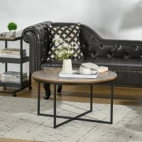 HOMCOM Round Coffee Table, Industrial Side Table with Metal Frame, Large Coffee Tables for Living Room, Bedroom, Rustic Brown(m-2)