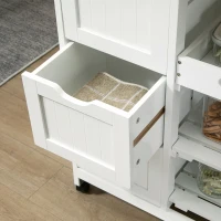 HOMCOM Carro de Cocina Carrito Auxiliar con Ruedas Tablero de Madera 3 Cajones 2 Estantes Abiertos y Bandeja Extraíble para Comedor Salón 67x37x85,5 cm Blanco(m-8)