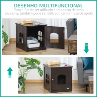 PawHut Casa para Gatos de Madeira Móvel para Caixa de Areia para Gatos 2 em 1 com Armário de Armazenamento Bancada Ampla Porta e 3 Janelas Cruzadas 48,7x53,3x53 cm Marrom(m-5)