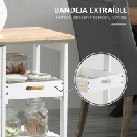 HOMCOM Carro de Cocina Carrito Auxiliar con Ruedas Tablero de Madera 3 Cajones 2 Estantes Abiertos y Bandeja Extraíble para Comedor Salón 67x37x85,5 cm Blanco(m-5)