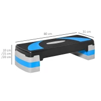 HOMCOM Step para Exercício Aeróbico Plataforma Step com Altura Ajustável em 3 Níveis com Carga Máxima 150kg para Exercício em Academia Casa 80x31x10-20cm Azul(m-3)