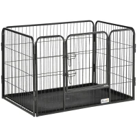 PawHut Box per Cani in Metallo con Porta e Vassoio sul Fondo, 125x78x80cm, Grigio(m-1)
