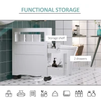 HOMCOM 72x16cm Narrow Bathroom Storage Unit w/ 2 Drawers Open Top 4 Wheels Slimline Modern Rolling Home Organisation(m-5)