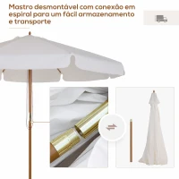 Outsunny Chapéu de Sol de Jardim Ø325x250 cm Chapéu de Sol de Madeira com Sistema de Polea Teto com Ventilação e 8 Hastes de Bambú para Terraço Balcão Exterior Bege(m-4)