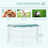 PawHut Parque para Animais de Estimação com 6 Painéis 59x60cm Dobrável Cerca para Animais de Estimação com Porta com Trava e Toldo Superior para Jardim Pátio Exterior Prata(m-7)