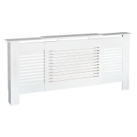 HOMCOM MDF Extendable Radiator Cover Cabinet Shelving Home Office Slatted Design White 139-208.5L x 20.5W x 82.5H cm(m-11)