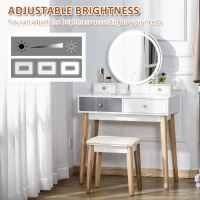 HOMCOM Dressing Table Set with Mirror, Built-in 3 Color LED Light, Vanity Makeup Table with 4 Drawers and Cushioned Stool for Bedroom, Grey(m-4)