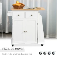 HOMCOM Carrinho de Cozinha Auxiliar com Rodas Carrinho de Cozinha com 2 Gavetas Armário de Armazenamento Prateleira Interior Ajustável 3 Suportes para Temperos e Barra de Pendurar 89x45x89,5cm Branco(m-6)