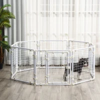 PawHut Recinto Modular para Animais de Estimação Recinto para Coelhos com 9 Painéis de 68x68,2x2,5cm Trava e Escada para Cobaias Desenho DIY Branco(m-8)