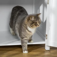 PawHut Casa para Gatos de Madeira Móvel para Caixa de Areia para Gatos 2 em 1 com Armário de Armazenamento Bancada Ampla Porta com Orifício de Entrada 51,5x48,2x51cm Branco(m-8)