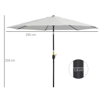 Outsunny Chapéu de Sol de Jardim Ø295x250cm com Manivela Chapéu de Sol Exterior com Mecanismo de Inclinação e Mastro Desmontável de Metal para Terraço Piscina Pátio Branco(m-3)