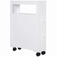 HOMCOM 72x16cm Narrow Bathroom Storage Unit w/ 2 Drawers Open Top 4 Wheels Slimline Modern Rolling Home Organisation(m-10)
