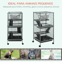 PawHut Gaiola para Roedores 52x52x113,5cm Gaiola para Furões com Rodas 2 Portas 3 Rampas Rede Suspensa e Bandeja Removível para Cobias Hamsters Cinza Prata(m-4)