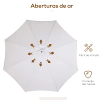Outsunny Chapéu de Sol de Jardim Ø325x250 cm Chapéu de Sol de Madeira com Sistema de Polea Teto com Ventilação e 8 Hastes de Bambú para Terraço Balcão Exterior Bege(m-7)