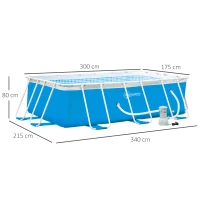 Outsunny Piscina Desmontável Tubular 340x215x80cm Piscina Retangular de Exterior com Purificador 4.000L/H Mangueiras de Comprimento 100cm e Estrutura de Aço 4200L Azul(m-3)