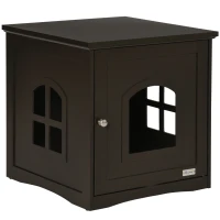 PawHut Casa para Gatos de Madeira Móvel para Caixa de Areia para Gatos 2 em 1 com Armário de Armazenamento Bancada Ampla Porta e 3 Janelas Cruzadas 48,7x53,3x53 cm Marrom(m-1)