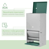 PawHut Comedouro para Aves de 24L de Capacidade Comedouro para Galinhas com Abertura Automática com Pedal 33,5x38,5x66cm Prata(m-6)