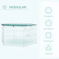 PawHut Parque para Animais de Estimação com 6 Painéis 59x60cm Dobrável Cerca para Animais de Estimação com Porta com Trava e Toldo Superior para Jardim Pátio Exterior Prata(m-4)