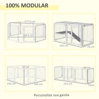 PawHut Recinto Modular para Animais de Estimação Recinto para Coelhos com 9 Painéis de 68x68,2x2,5cm Trava e Escada para Cobaias Desenho DIY Branco(m-4)