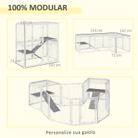 PawHut Recinto Metálico para Animais de Estimação com 16 Painéis de 68x68x2,5cm  Trava e Escada para Cobaias Desenho DIY Branco(m-4)