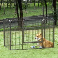 PawHut Box per Cani in Metallo con Porta e Vassoio sul Fondo, 125x78x80cm, Grigio(m-2)