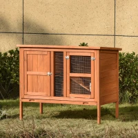 PawHut Conejera de Exterior Jaula de Mascotas Pequeñas de Madera 2 Pisos para Conejos Cobayas Hámster con Techo Asfáltico Bandeja Extraíble Rampa 102x56x85 cm Madera Natural(m-10)