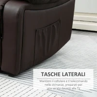 HOMCOM Poltrona Relax Reclinabile con Maniglia e Tasche Laterali, 100x89x100cm, Marrone(m-5)