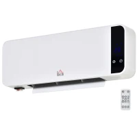 HOMCOM Stufa Elettrica da Parete con Telecomando, Temperatura Regolabile e Timer 12 Ore, Potenza 1000W/2000W, 56x11.5x18.5cm, Bianco(m-11)