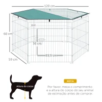PawHut Parque para Animais de Estimação com 6 Painéis 59x60cm Dobrável Cerca para Animais de Estimação com Porta com Trava e Toldo Superior para Jardim Pátio Exterior Prata(m-3)