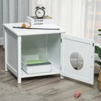 PawHut Casa para Gatos de Madeira Móvel para Caixa de Areia para Gatos 2 em 1 com Armário de Armazenamento Bancada Ampla Porta com Orifício de Entrada 51,5x48,2x51cm Branco(m-9)