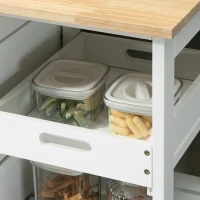 HOMCOM Carro de Cocina Carrito Auxiliar con Ruedas Tablero de Madera 3 Cajones 2 Estantes Abiertos y Bandeja Extraíble para Comedor Salón 67x37x85,5 cm Blanco(m-9)