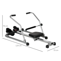 HOMCOM Máquina de Remo Hidráulico Dobrável com 4 Níveis de Resistência Ecrã Digital e Pedal Antiderrapante para Fitness em Casa Aço 129x70x70cm Preto e Prata(m-3)