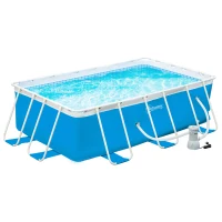 Outsunny Piscina Desmontável Tubular 340x215x80cm Piscina Retangular de Exterior com Purificador 4.000L/H Mangueiras de Comprimento 100cm e Estrutura de Aço 4200L Azul(m-10)