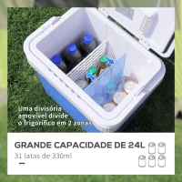 Outsunny Geleira Termoelétrico Portátil 24L Geleira Elétrica para Carro com Função de Resfriamento e Aquecimento 220-240V/12V DC para Campismo Piquenique Viagens 40x30x43cm Azul(m-5)