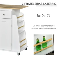 HOMCOM Carrinho de Cozinha Auxiliar com Rodas Carrinho de Cozinha com 2 Gavetas Armário de Armazenamento Prateleira Interior Ajustável 3 Suportes para Temperos e Barra de Pendurar 89x45x89,5cm Branco(m-8)