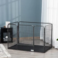 PawHut Box per Cani in Metallo con Porta e Vassoio sul Fondo, 125x78x80cm, Grigio(m-10)