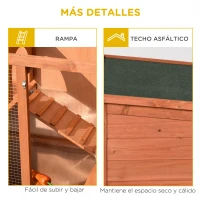 PawHut Conejera de Exterior Jaula de Mascotas Pequeñas de Madera 2 Pisos para Conejos Cobayas Hámster con Techo Asfáltico Bandeja Extraíble Rampa 102x56x85 cm Madera Natural(m-7)
