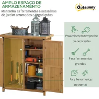 Outsunny Armário de Madeira de Jardim 75x40x90cm 0,24m² para Armazenamento de Ferramentas com 2 Portas 4 Prateleiras e Teto Galvanizado para Exterior Terraço Natural(m-4)