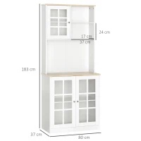 HOMCOM Armário de Cozinha com Prateleiras e Portas de Vidro  para Pequenos Eletrodomésticos e Louças 80x37x183cm Branco(m-3)