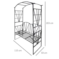 Outsunny Bancuta de Gradina 2 Locuri cu Bolta pentru Plante, Negru 115x59x203 cm(m-3)