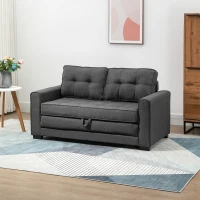 HOMCOM rozkładana sofa 2-osobowa sofa z tkaniny iniana w dotyku gumowe drewno szare(m-2)