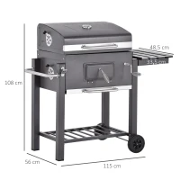Outsunny Barbecue a Carvão com Rodas Prateleira Lateral e Termômetro para Jardim Campismo Exterior 115x56x108cm Cinza(m-3)