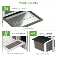 PawHut Chicken Coop with Run Hen House Wooden Poultry Cage Coops w/ Nesting Box Removable Tray Outdoor 180 x 92 x 78 cm, Grey(m-7)