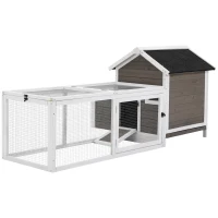 PawHut Chicken Coop with Run Hen House Wooden Poultry Cage Coops w/ Nesting Box Removable Tray Outdoor 180 x 92 x 78 cm, Grey(m-1)